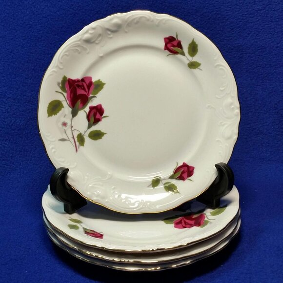 Royal Kent Red Roses Bread and Butter Plates Set of 4 Poland / Wedding Pre-Owned - Picture 1 of 10